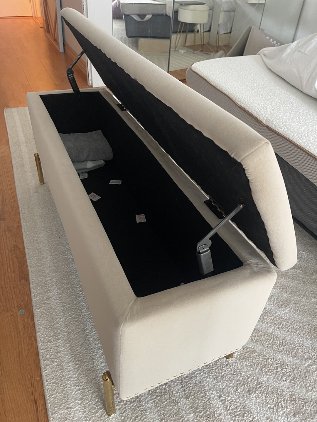 Beige Velvet Storage Bench with Gold Legs - photo 4