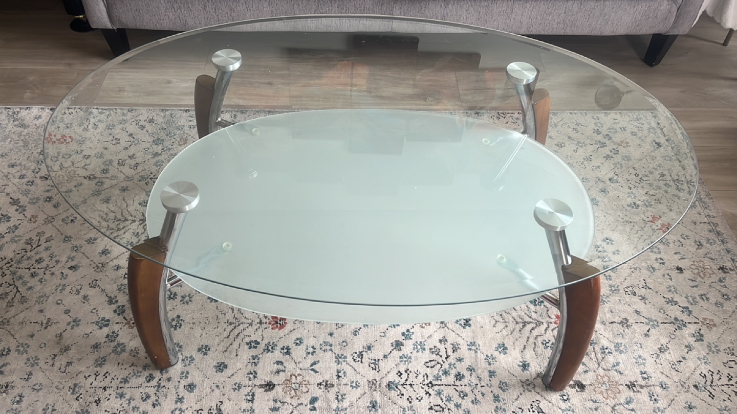 Glass Coffee Table with Wooden Legs