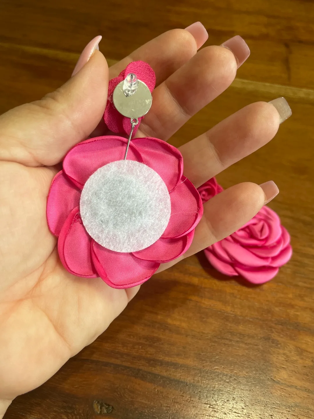 Pink Rose Flower Dangle Earrings image indicator(3)