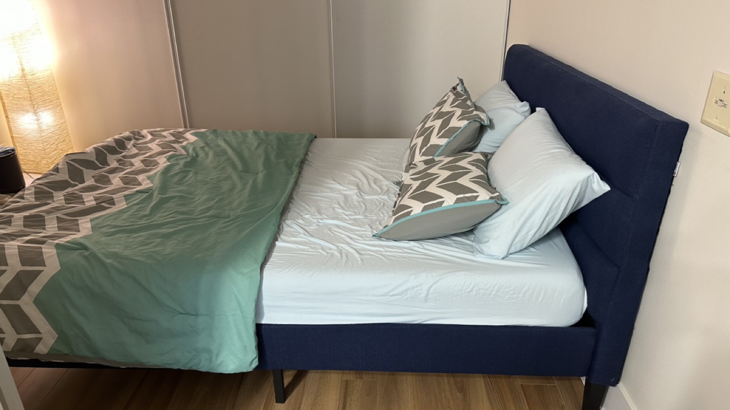 Queen Size Upholstered Bed Frame - Navy Blue - photo 2