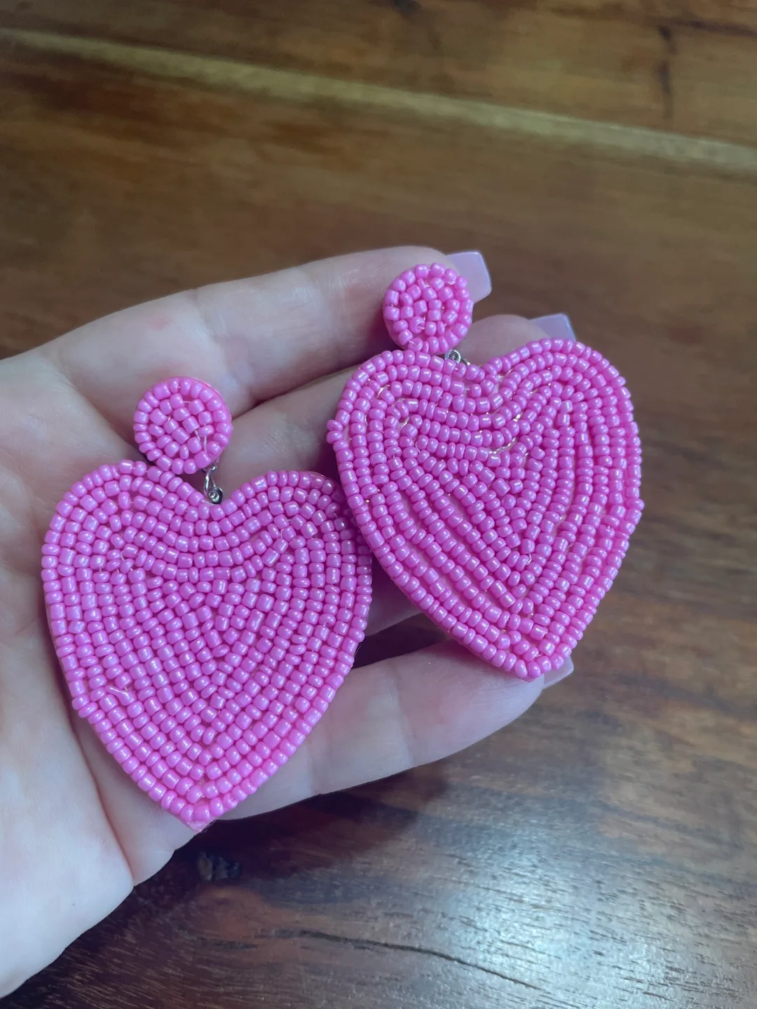 Pink Beaded Heart Earrings image indicator(4)