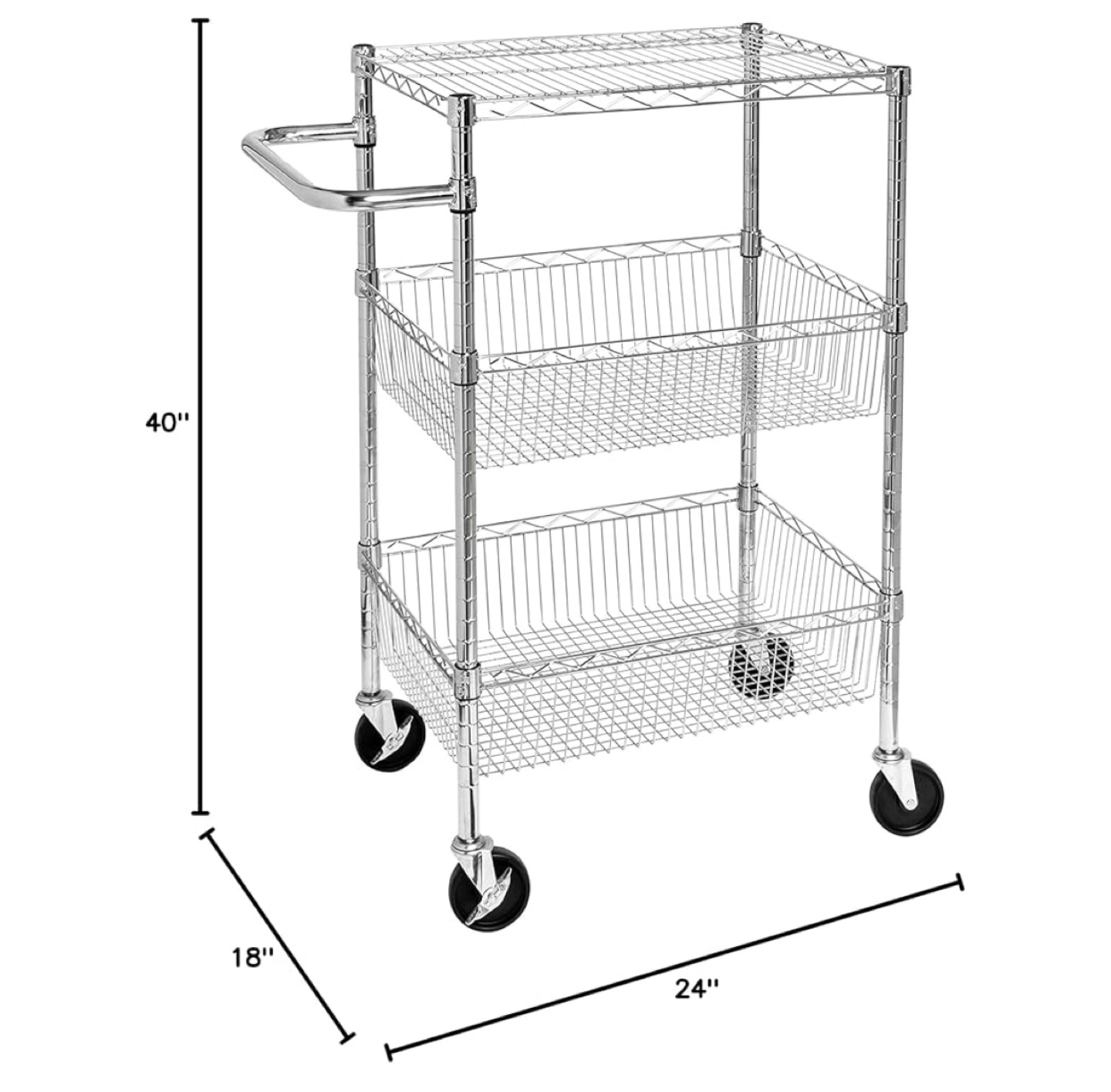 Chrome Rolling Utility Cart with 3 Baskets and Top Shelf - photo 2