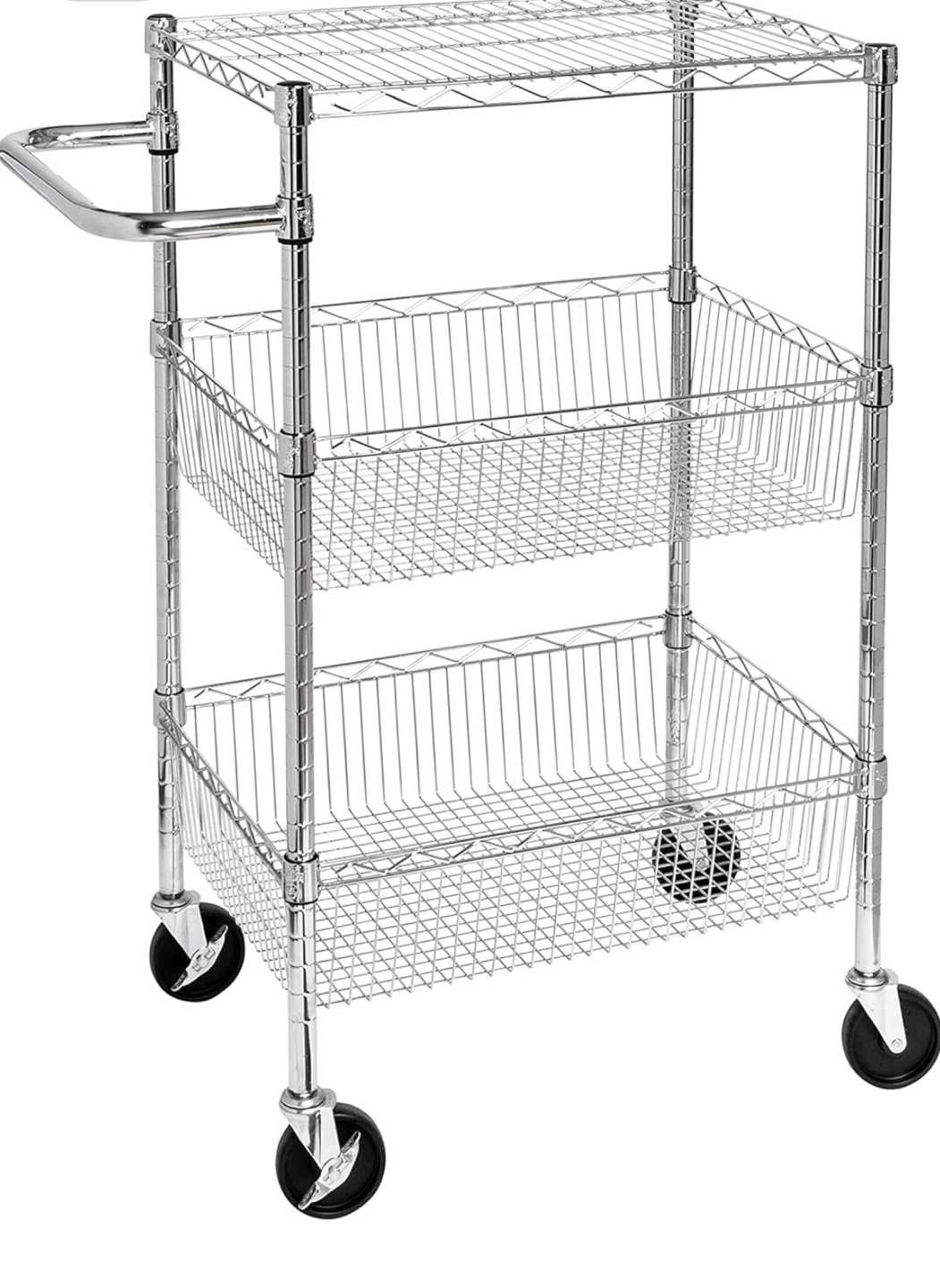 Chrome Rolling Utility Cart with 3 Baskets and Top Shelf