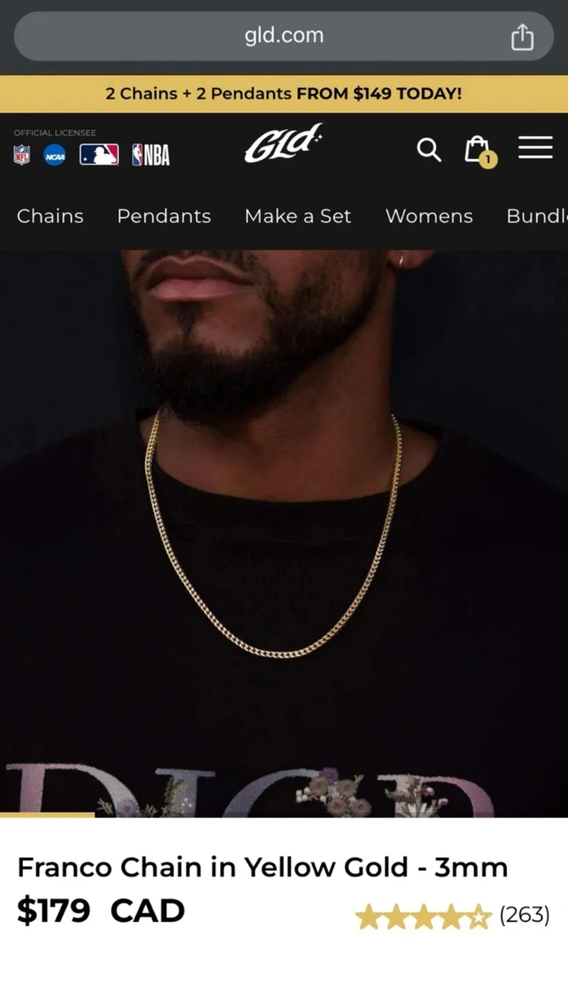 GLD 3MM Franco Chain Necklace, 22", Gold image indicator(4)