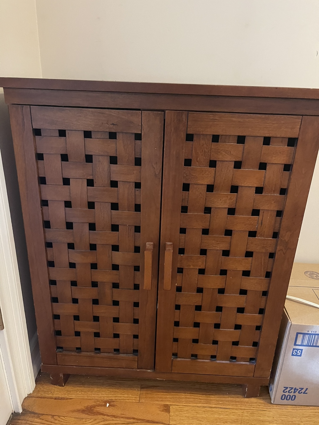 Wooden Cabinet with Woven Doors