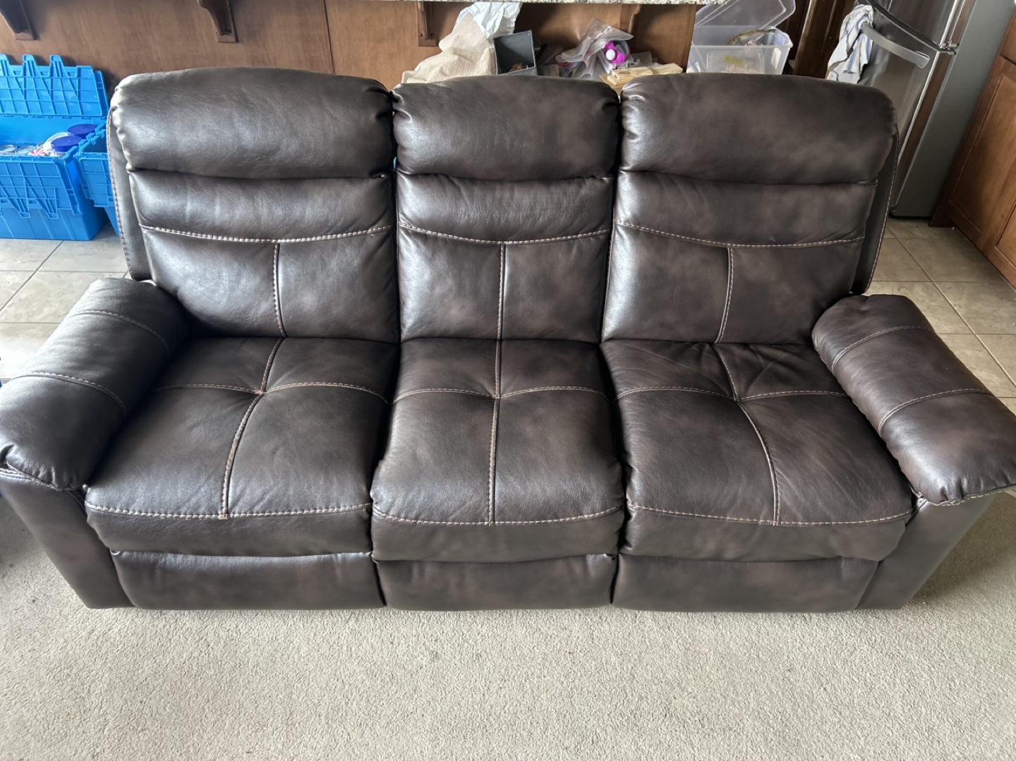 Brown faux Leather Reclining Sofa