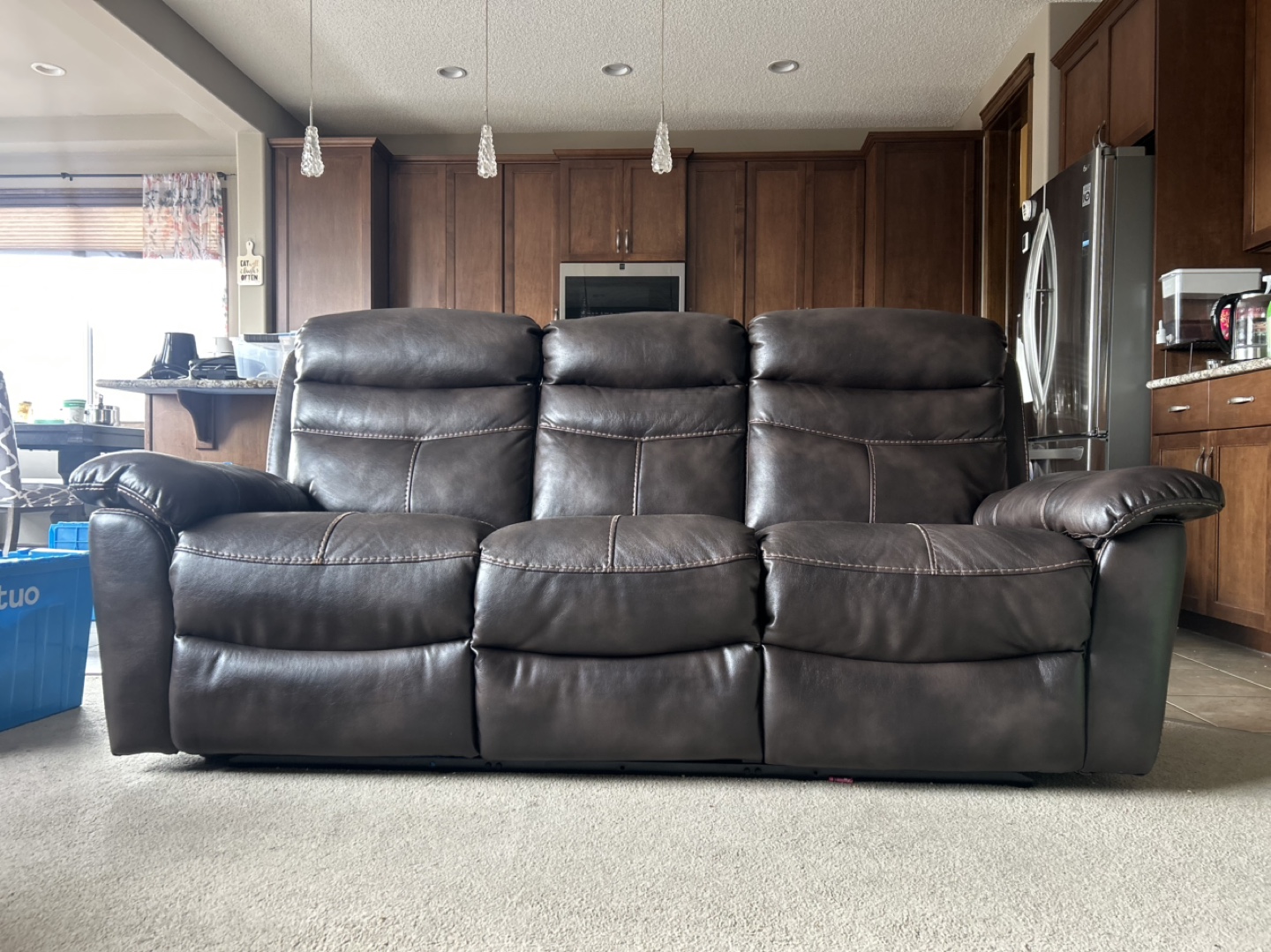 Brown faux Leather Reclining Sofa - photo 2