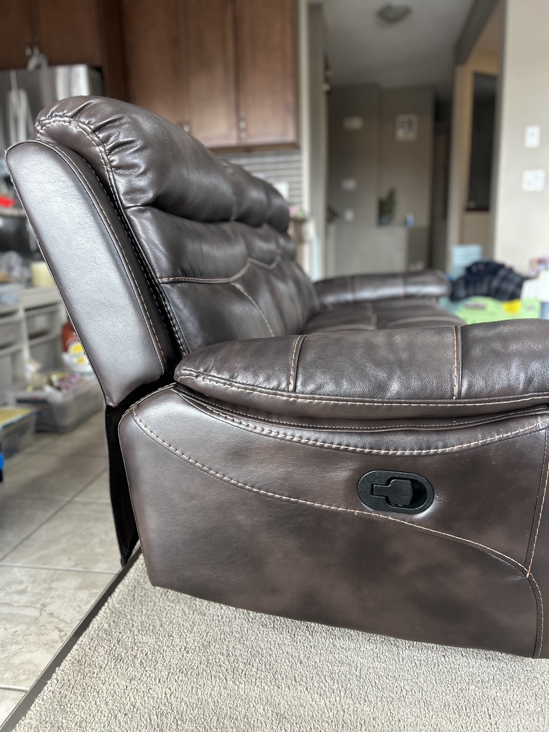 Brown faux Leather Reclining Sofa - photo 3