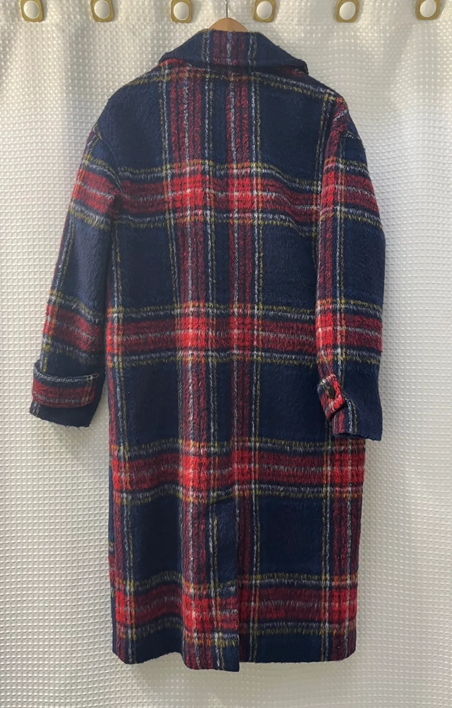 Old Navy Women's Size Medium Red and Blue Plaid Longline Coat image indicator(3)