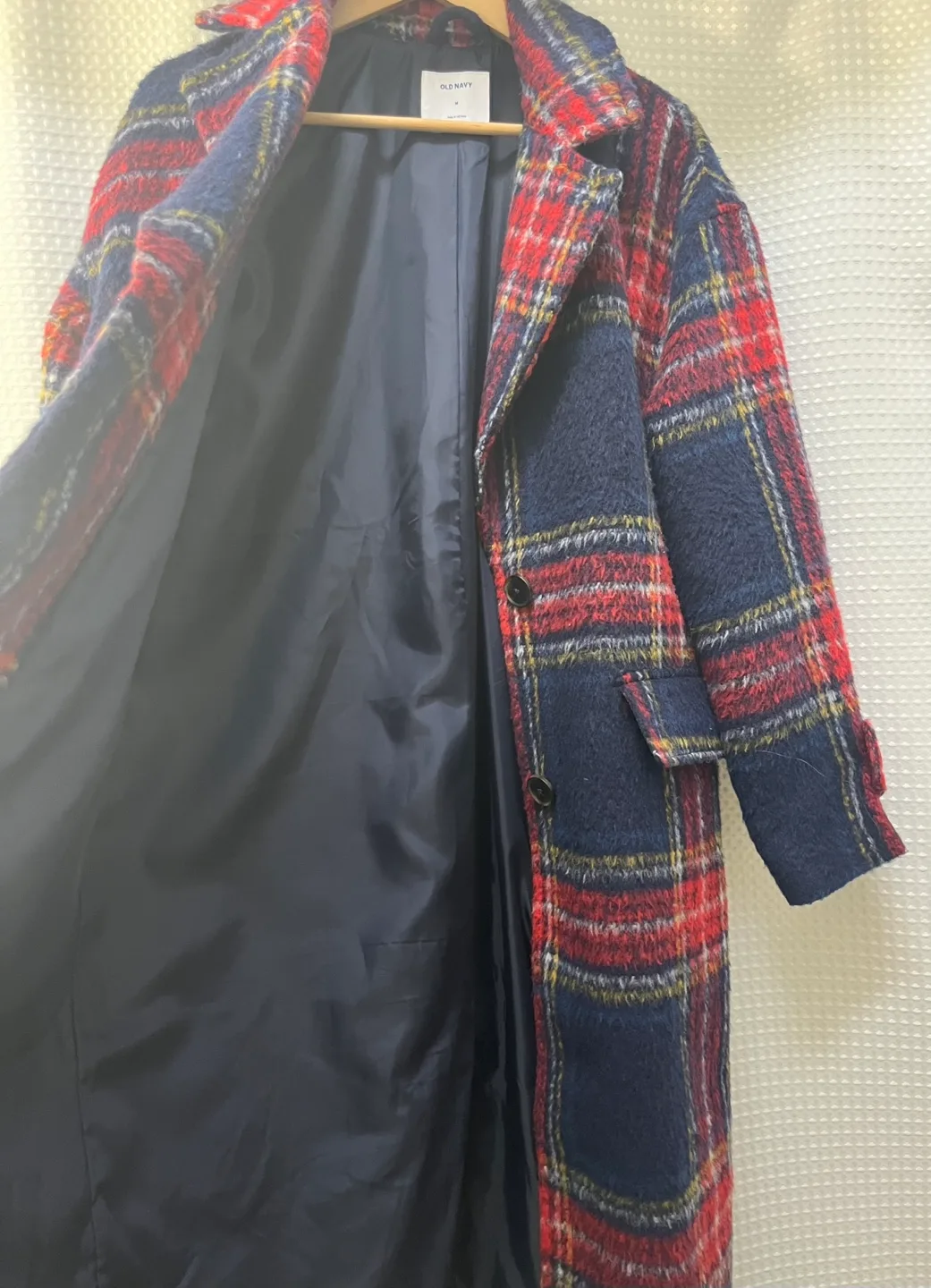Old Navy Women's Size Medium Red and Blue Plaid Longline Coat image indicator(4)