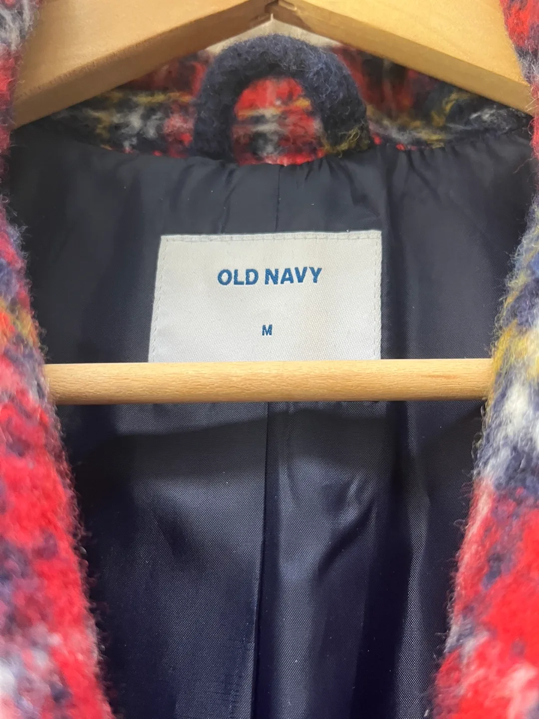 Old Navy Women's Size Medium Red and Blue Plaid Longline Coat image indicator(2)