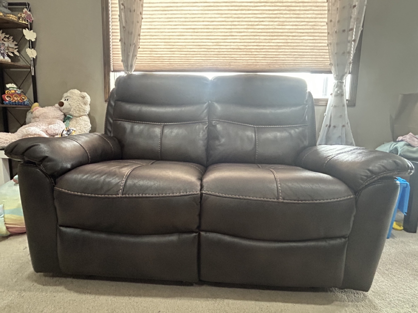 Brown faux Leather Recliner Loveseat