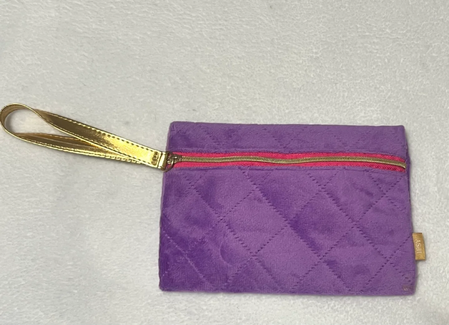 Purple Quilted Makeup Bag with Gold Handle thumbnail