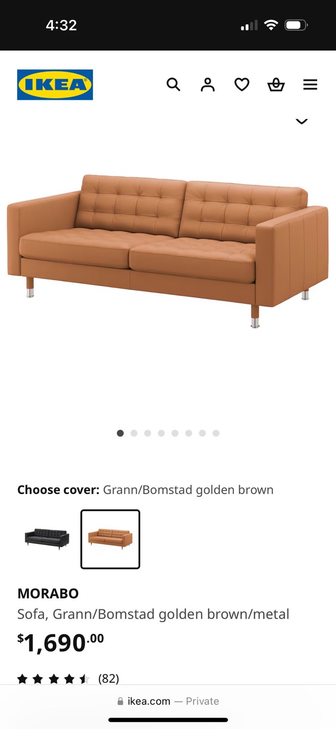 IKEA MORABO Leather Sofa - Golden Brown - photo 5