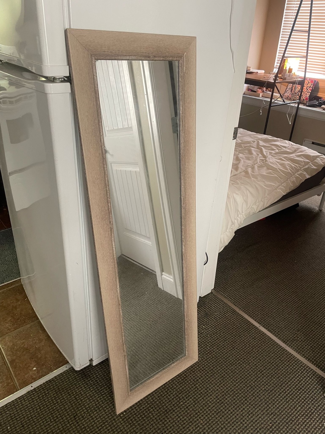 Full Length Leaner Mirror with Light Wood Frame