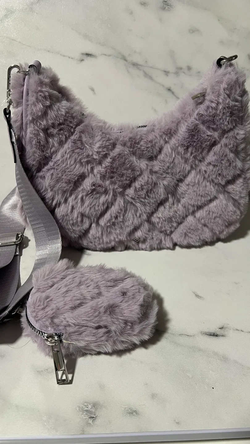 Lilac Fuzzy Shoulder Bag with Coin Purse thumbnail