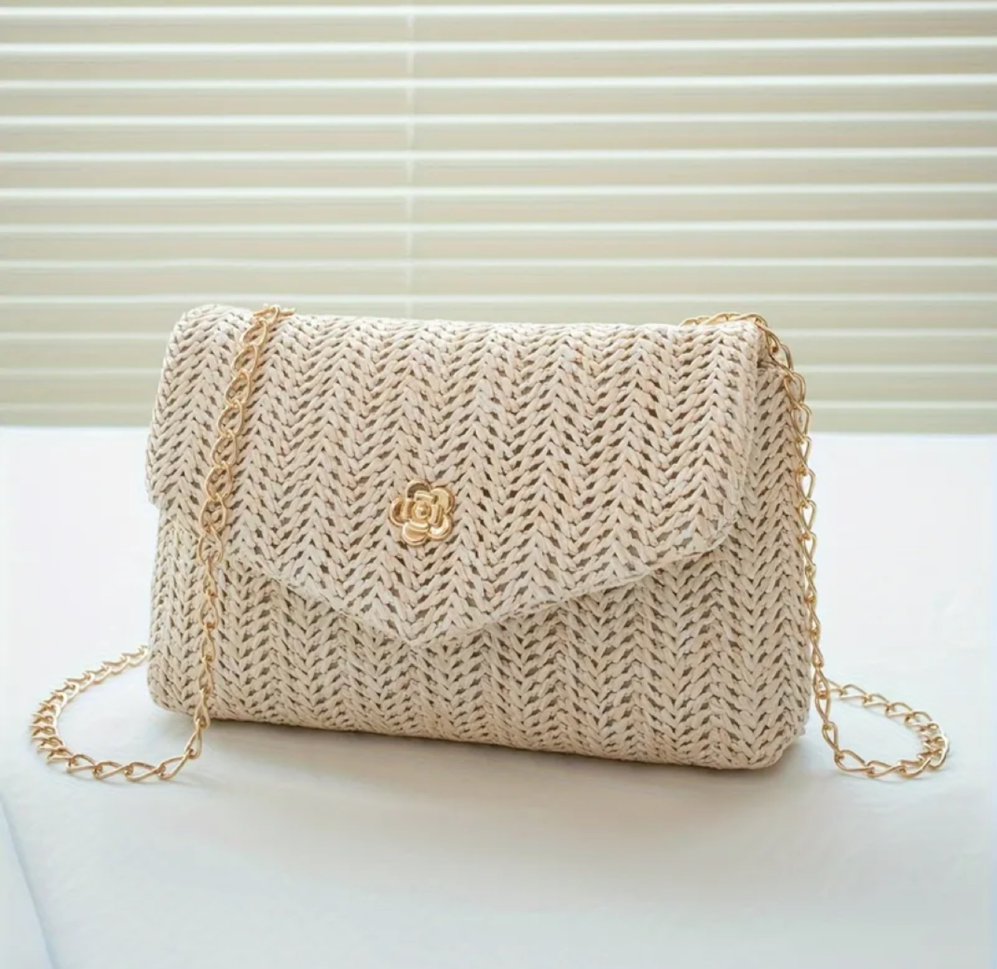 Straw Woven Crossbody Bag with Chain Strap - photo 2