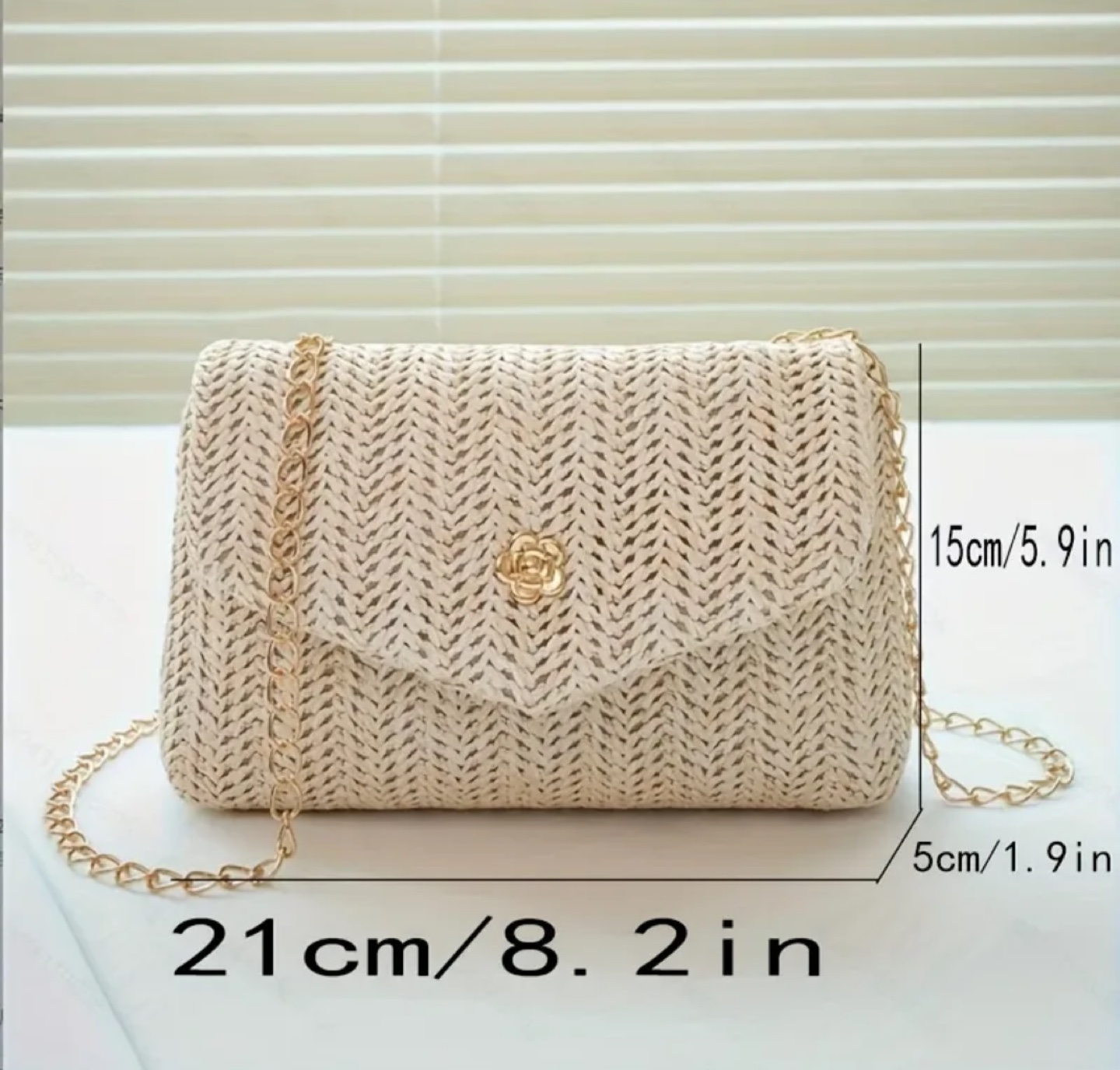 Straw Woven Crossbody Bag with Chain Strap - photo 3