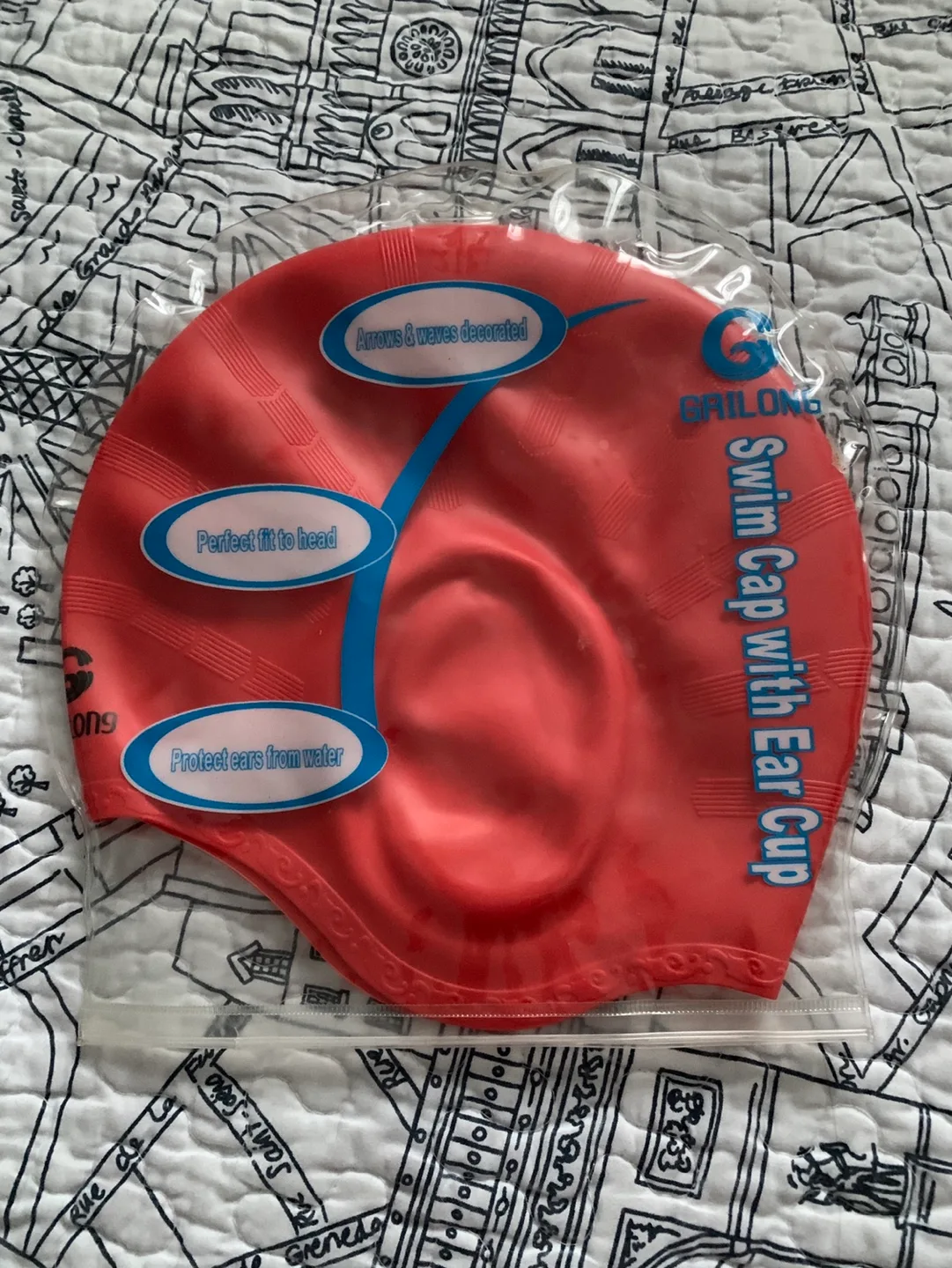 DAILONG Swim Cap with Ear Cup - Red image indicator(2)