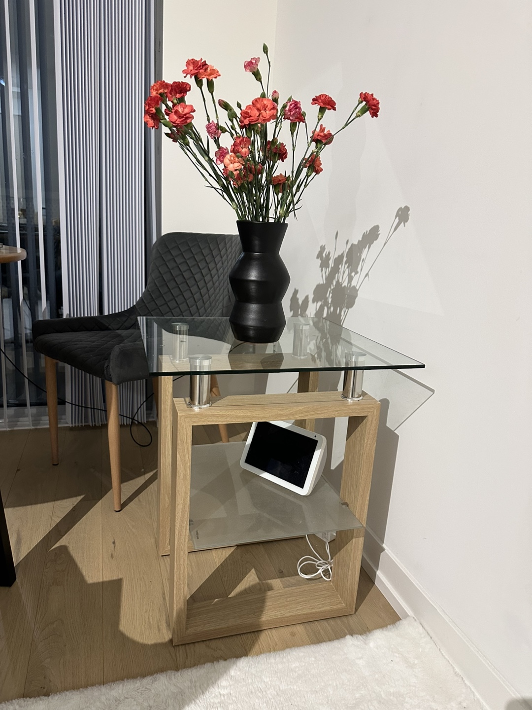 Glass-top end table with shelf