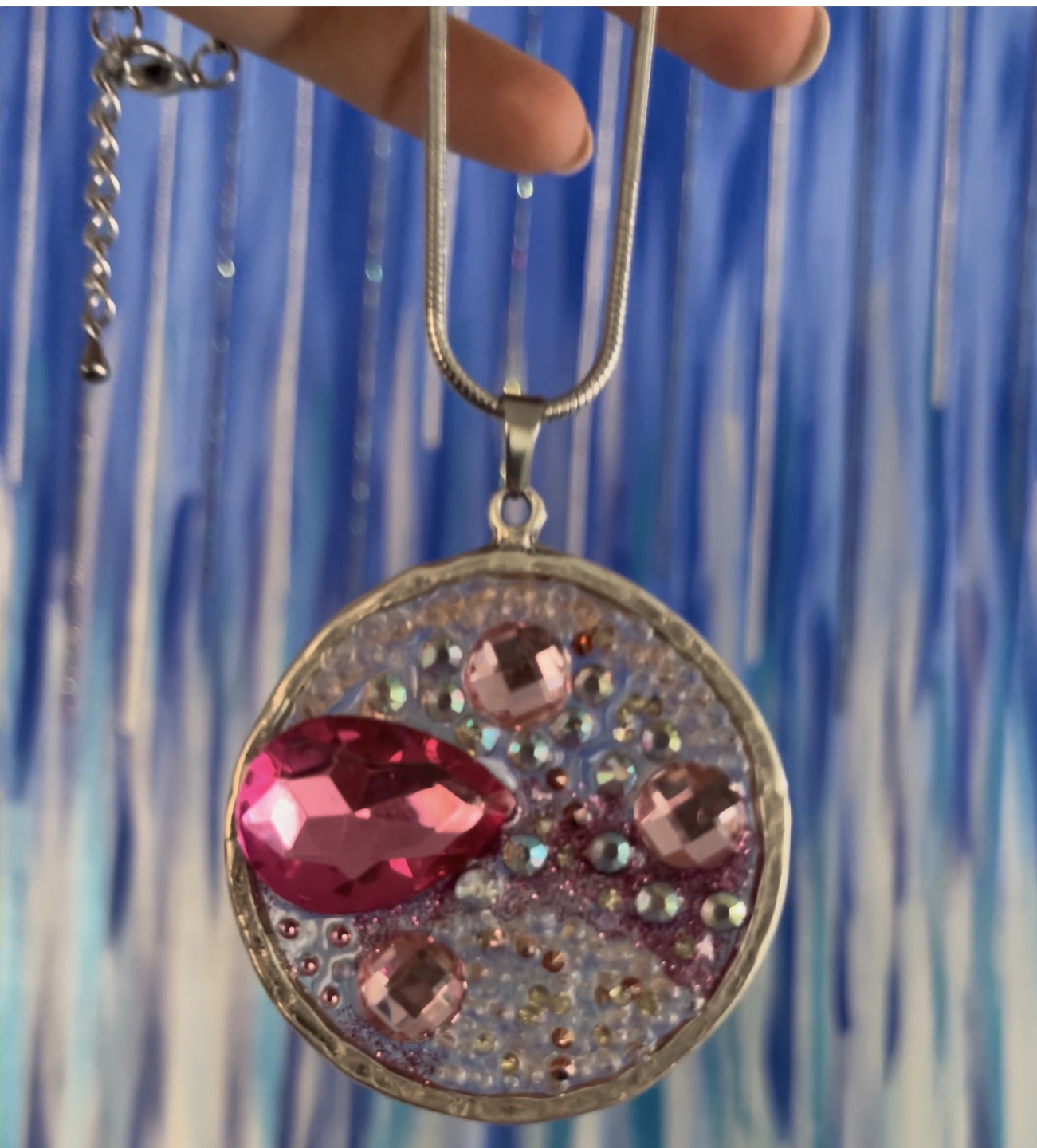 Sparkling Pink Resin and Crystal Statement Necklace