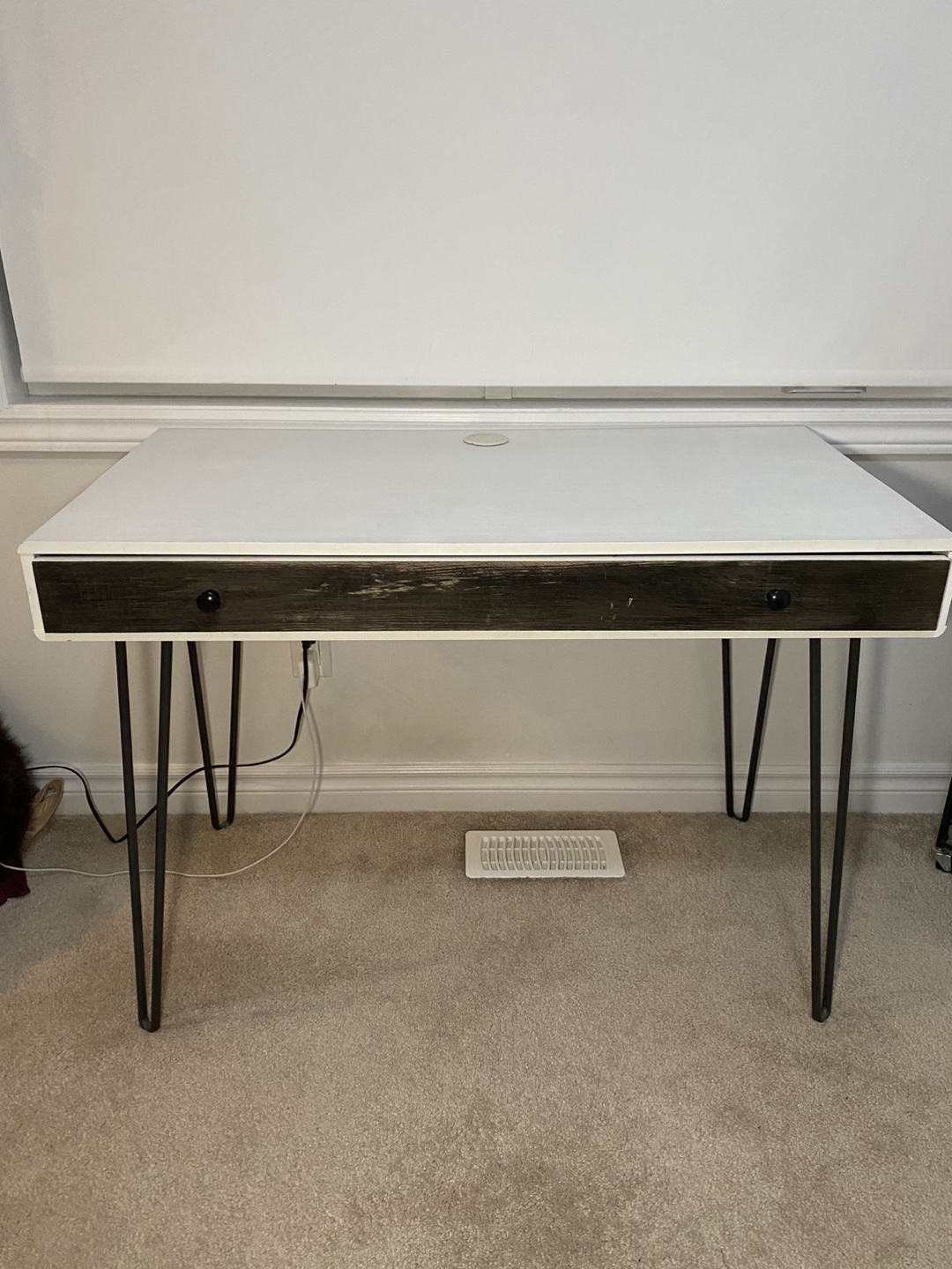 White and Dark Brown Desk with Metal Legs