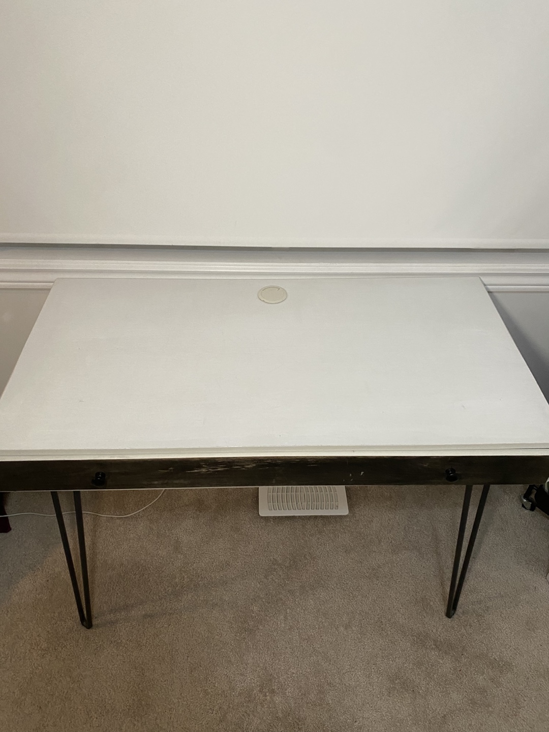 White and Dark Brown Desk with Metal Legs - photo 2