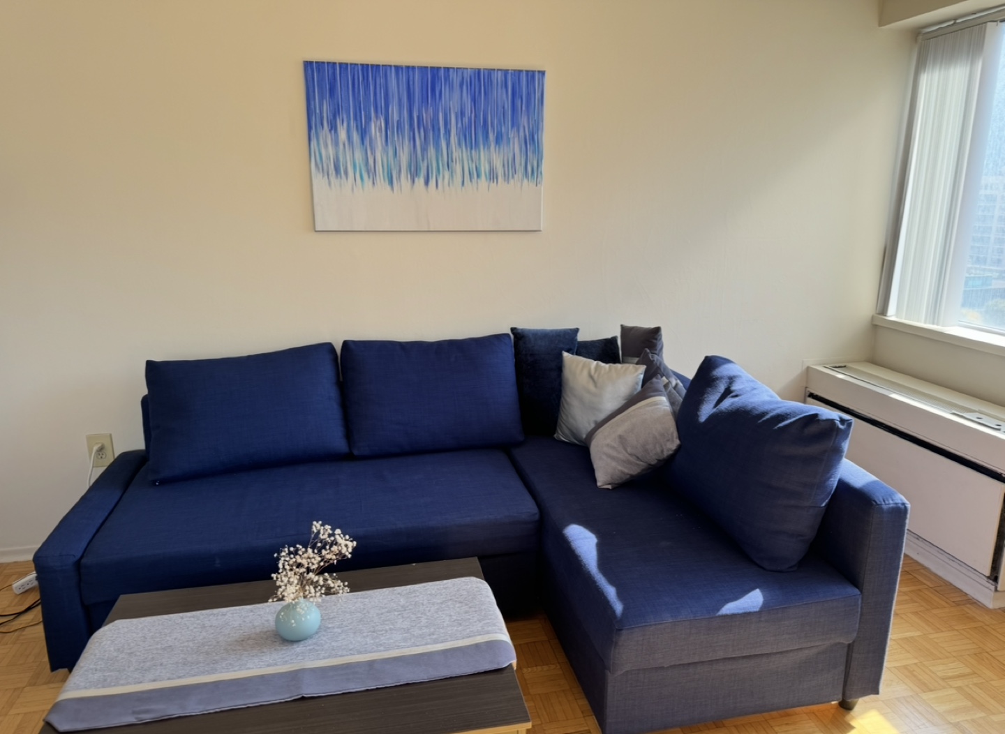 Stunning Blue and Silver Abstract Canvas Painting