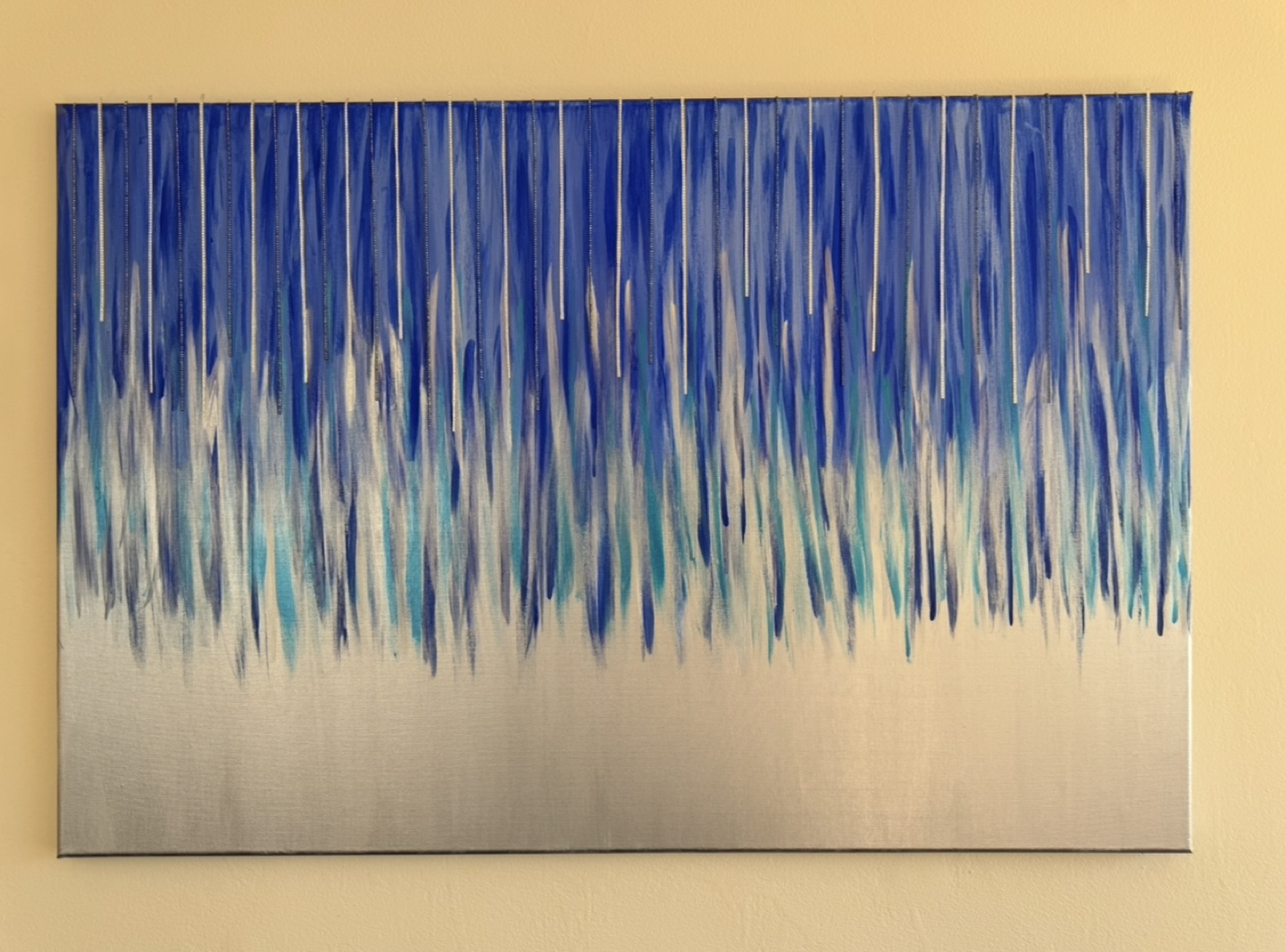 Stunning Blue and Silver Abstract Canvas Painting - photo 2