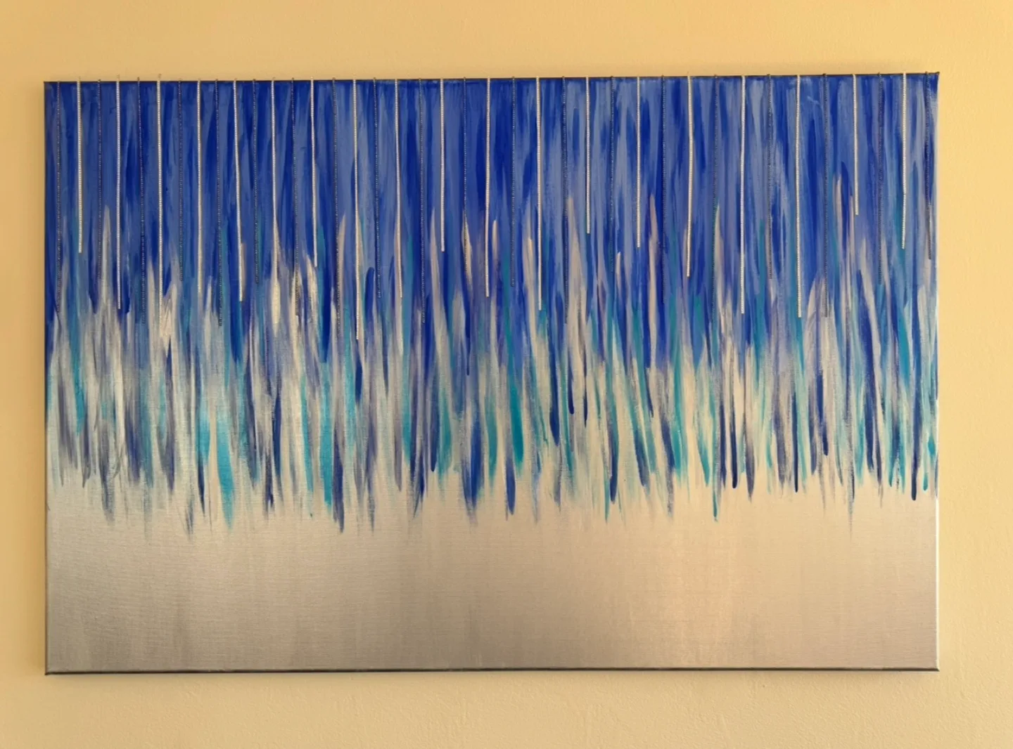 Stunning Blue and Silver Abstract Canvas Painting image indicator(2)