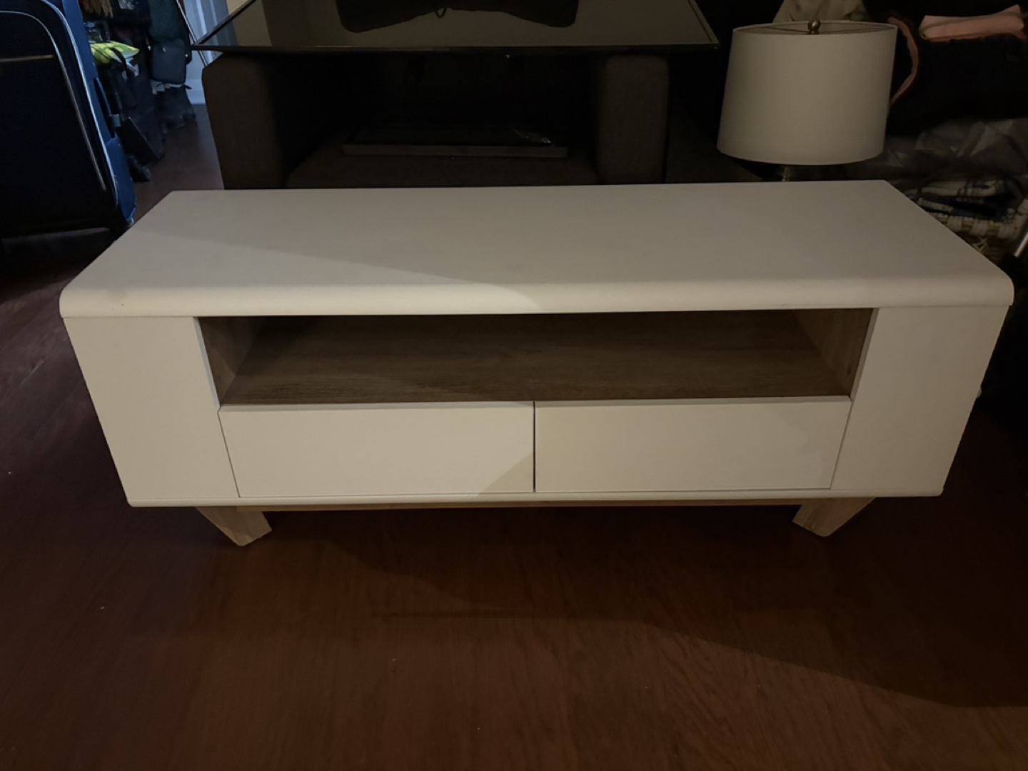 Modern White TV Stand with Two Drawers
