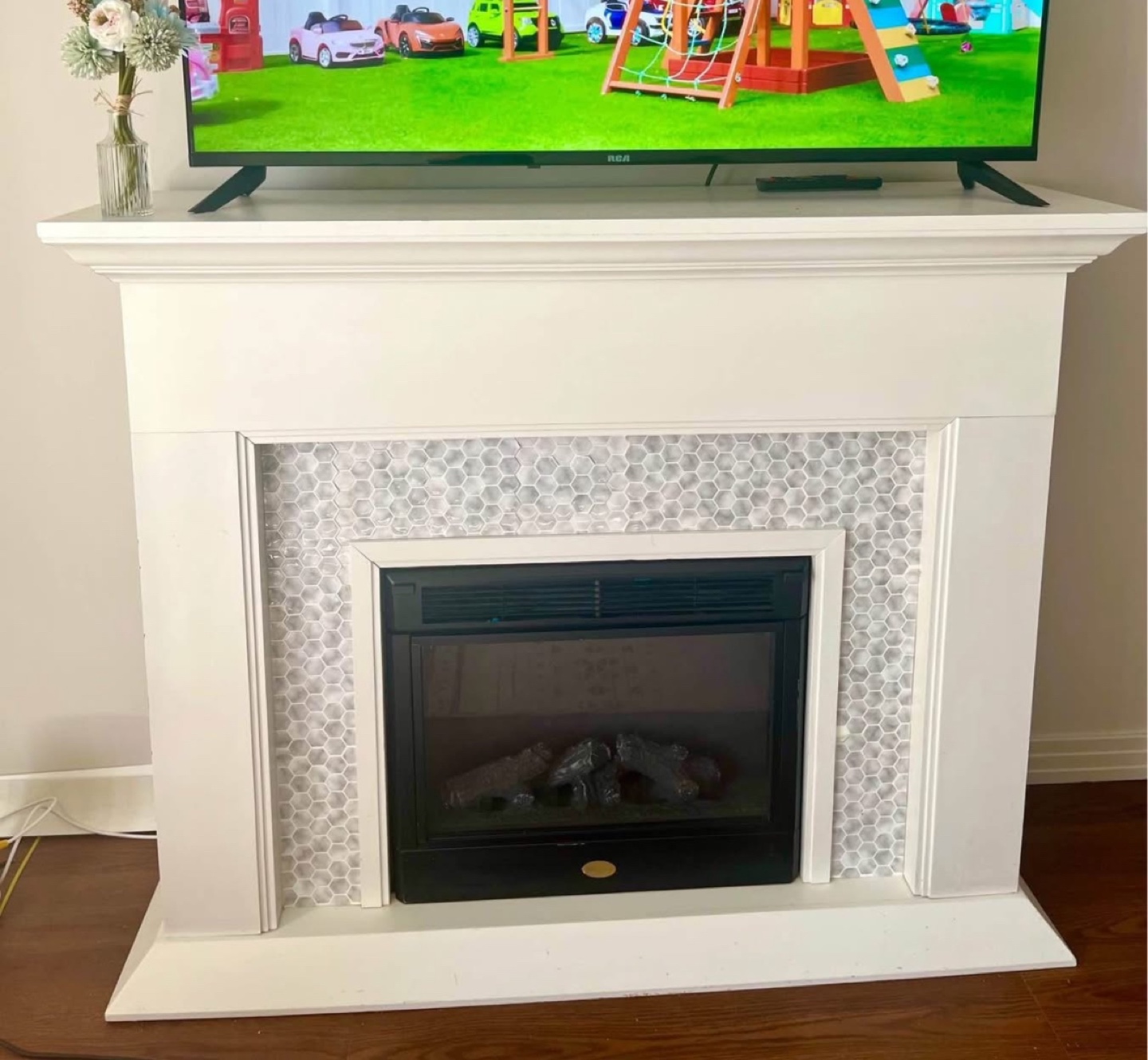 White Electric Fireplace Mantel
