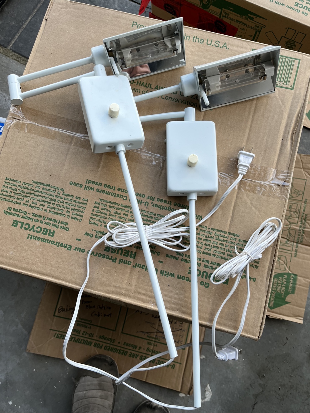 Two Vintage White Swing Arm Lamps
