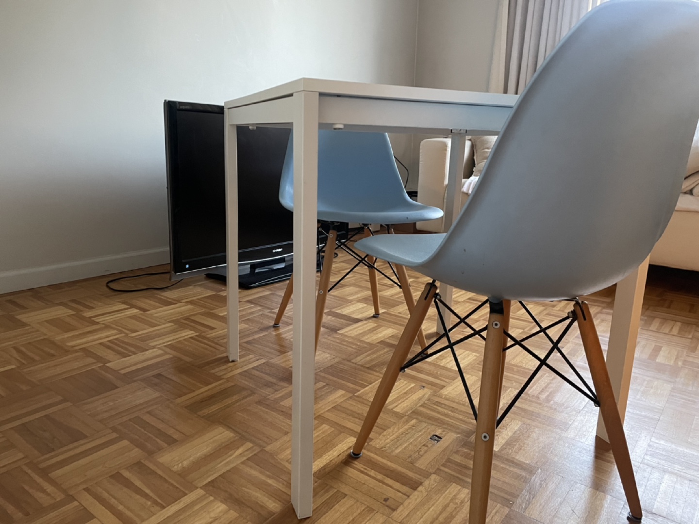 Small White Table and Two Light Blue Chairs - photo 3