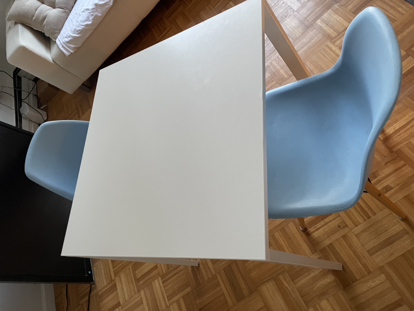 Small White Table and Two Light Blue Chairs - photo 2