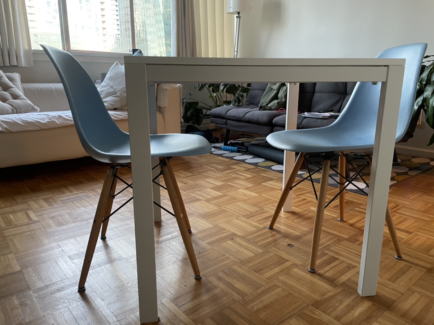 Small White Table and Two Light Blue Chairs - photo 4