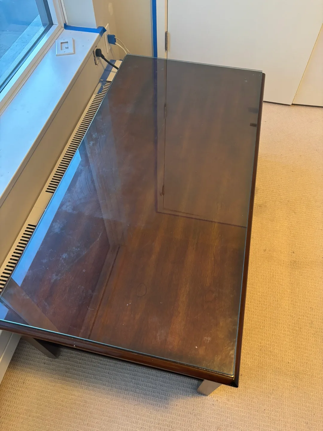 Dark Wood Coffee Table with Glass Top and Drawers image indicator(6)