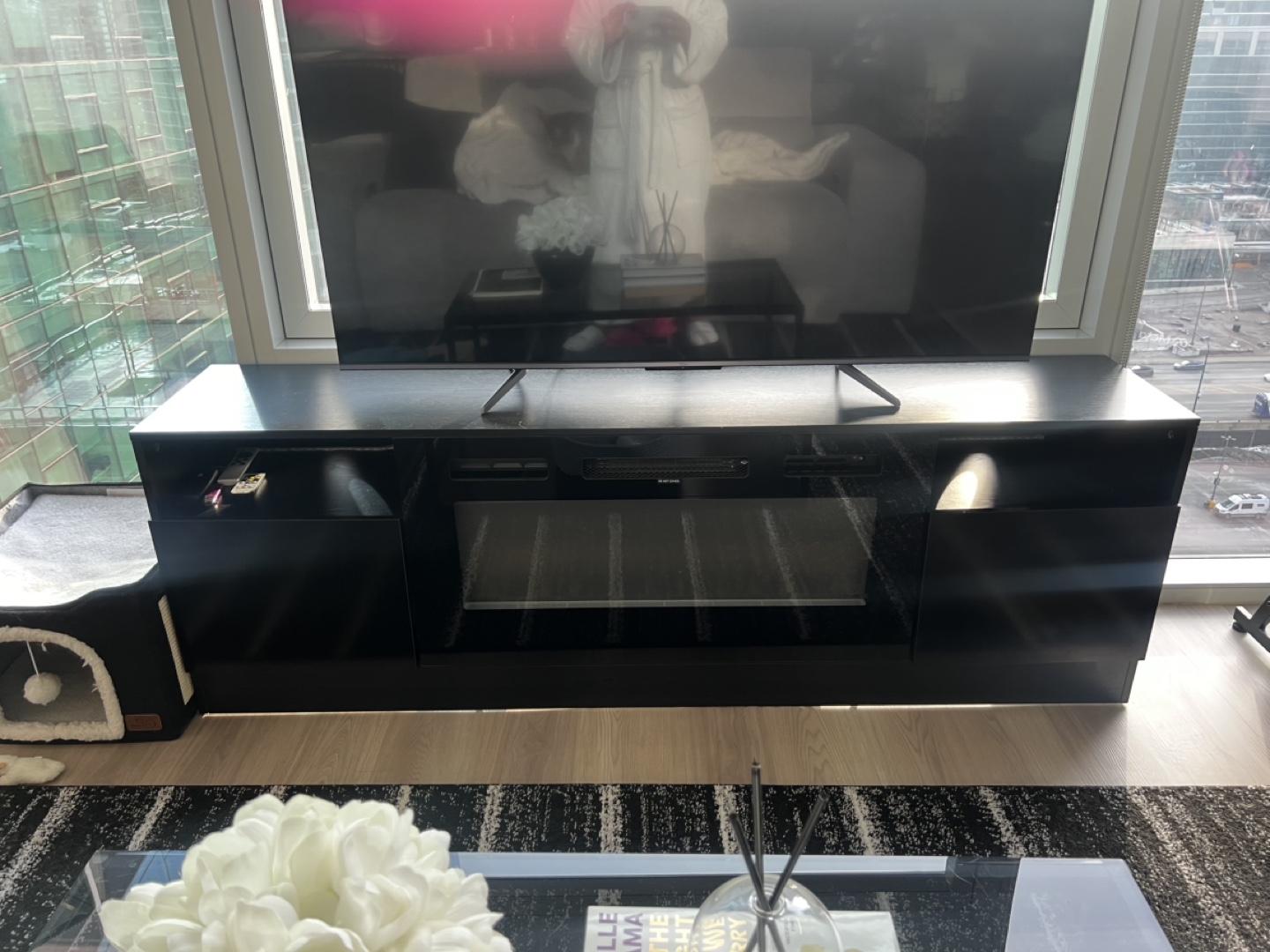 Black Electric Fireplace TV Stand