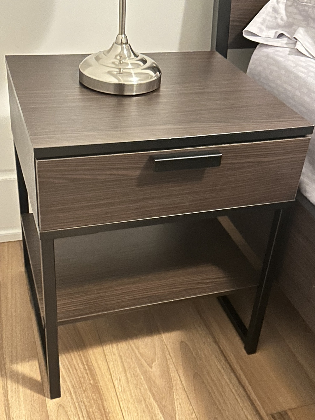Modern Dark Brown Nightstand with Metal Frame