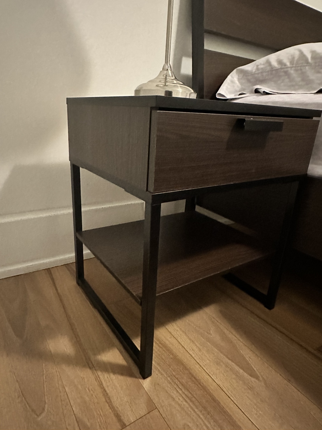 Modern Dark Brown Nightstand with Metal Frame - photo 2