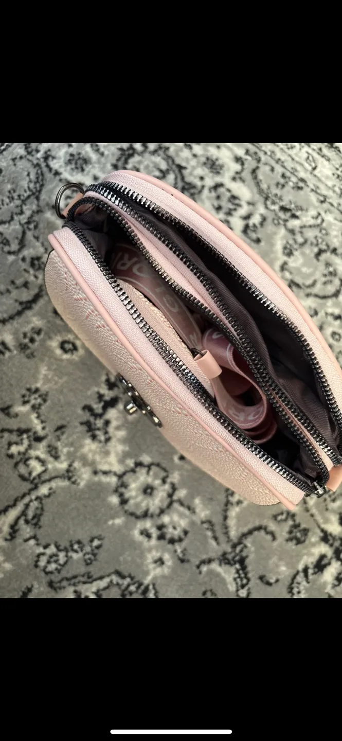 Pink Crossbody Bag with Apple Charm and Matching Coin Purse image indicator(4)