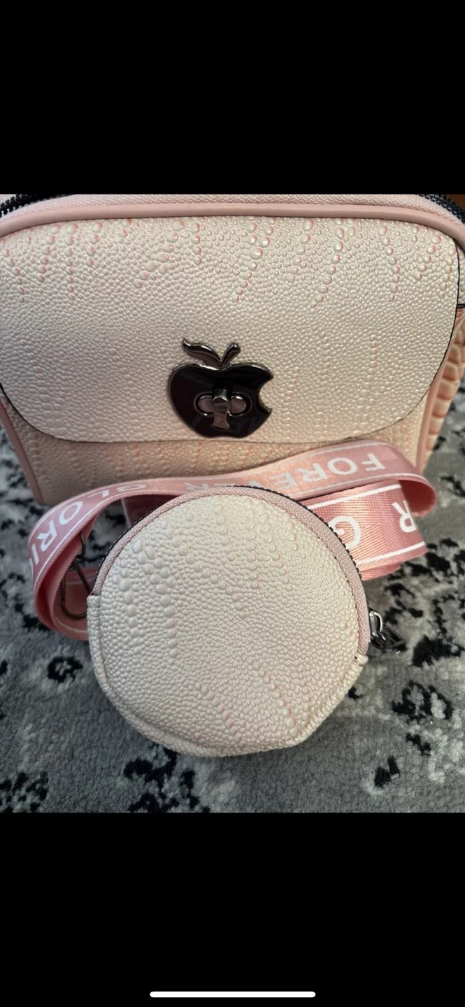 Pink Crossbody Bag with Apple Charm and Matching Coin Purse image indicator(3)
