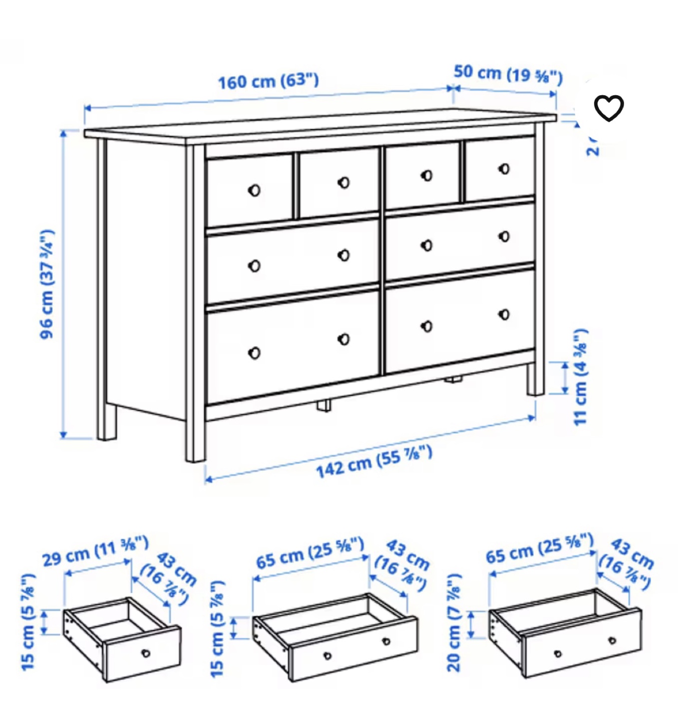 IKEA Hemnes 8-Drawer Dresser White 63 x 37 - photo 3