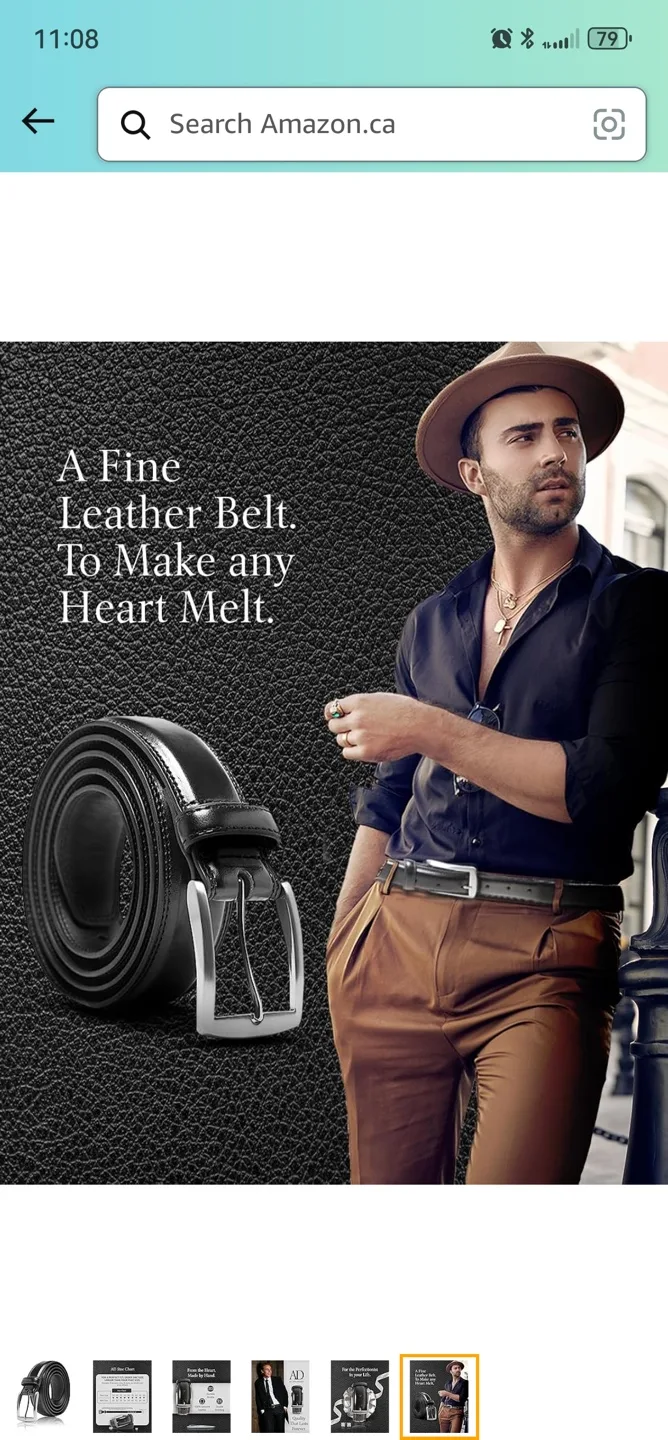 Bruno Marc Men's Black Leather Belt - New in Box image indicator(4)