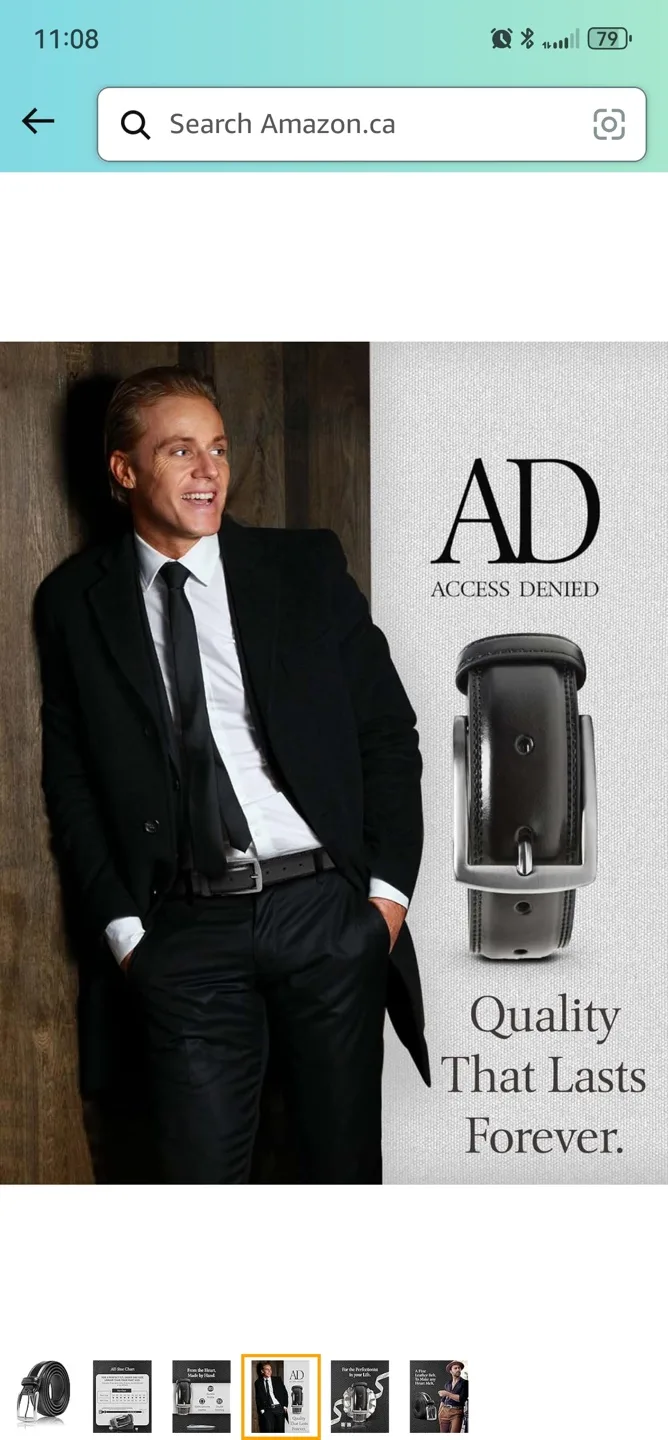 Bruno Marc Men's Black Leather Belt - New in Box image indicator(6)