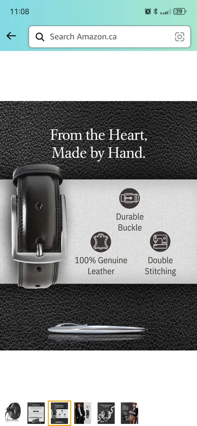 Bruno Marc Men's Black Leather Belt - New in Box image indicator(8)