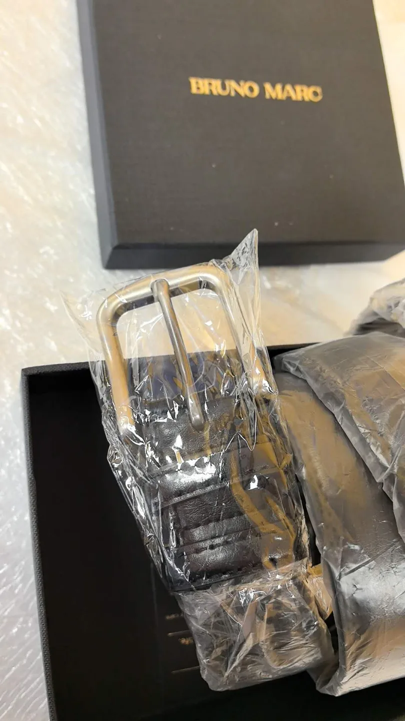 Bruno Marc Men's Black Leather Belt - New in Box image indicator(7)