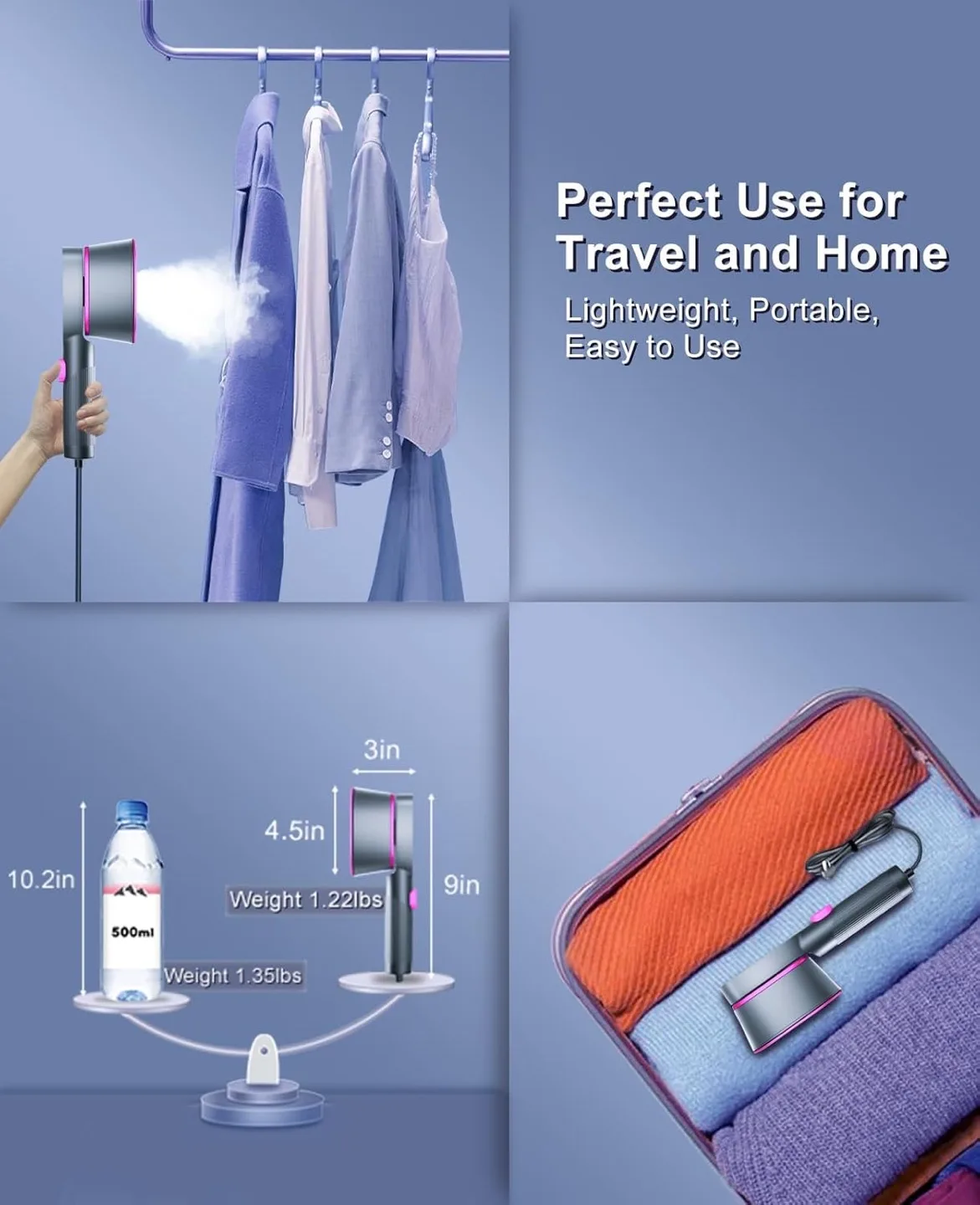 Portable Handheld Garment Steamer - Fast Wrinkle Removal image indicator(4)