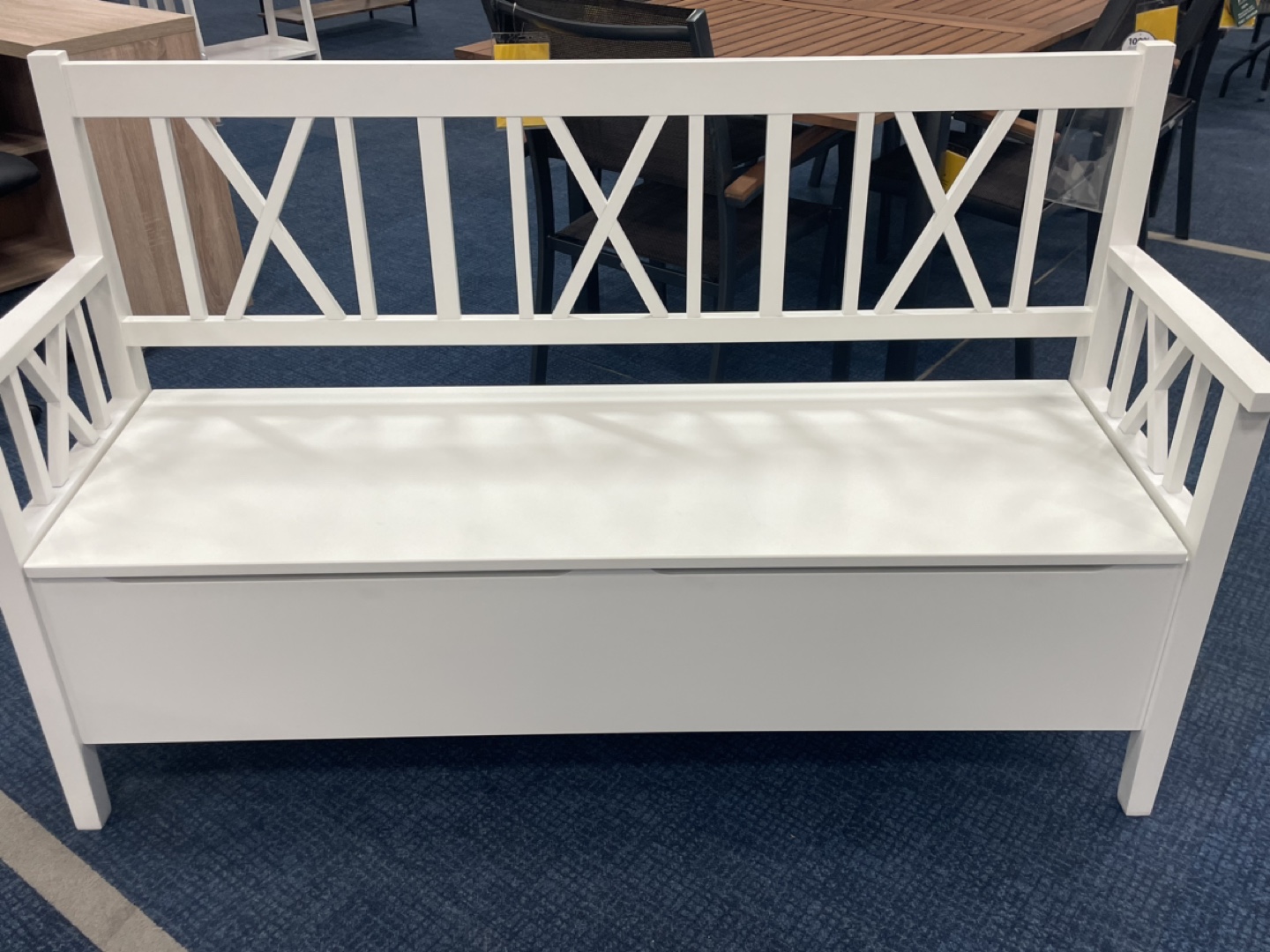White Storage Bench with X-back Design