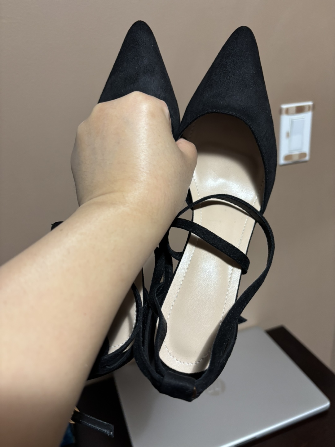 Black Suede Ankle Tie Heels - Size 38 - photo 5